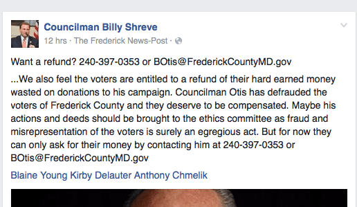 Mileah Kromer, a political science professor at Goucher College, said campaign refunds are typically initiated by candidates who receive illegal donations or money from unsavory donors. Refunds are also typically made or requested during the election cycle, Kromer said. “This is not the common practice,” Kromer said. “You don’t hear about this every day.” Kromer said she knew of no legal obligation Otis had to return donations. (FNP, June 7, 2016)